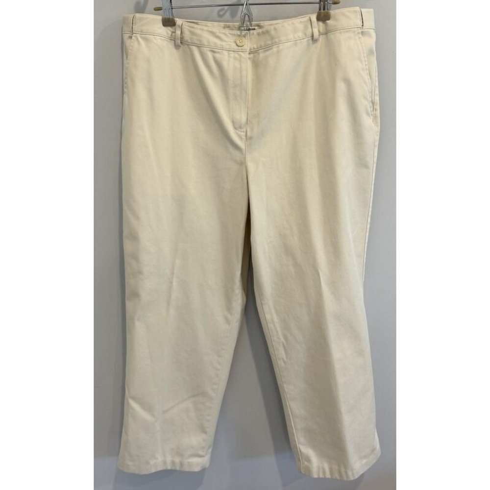 LL Bean‎ Womens Classic Fit Khaki Pants Stone Tan Comfort Waist Size 20 Petite